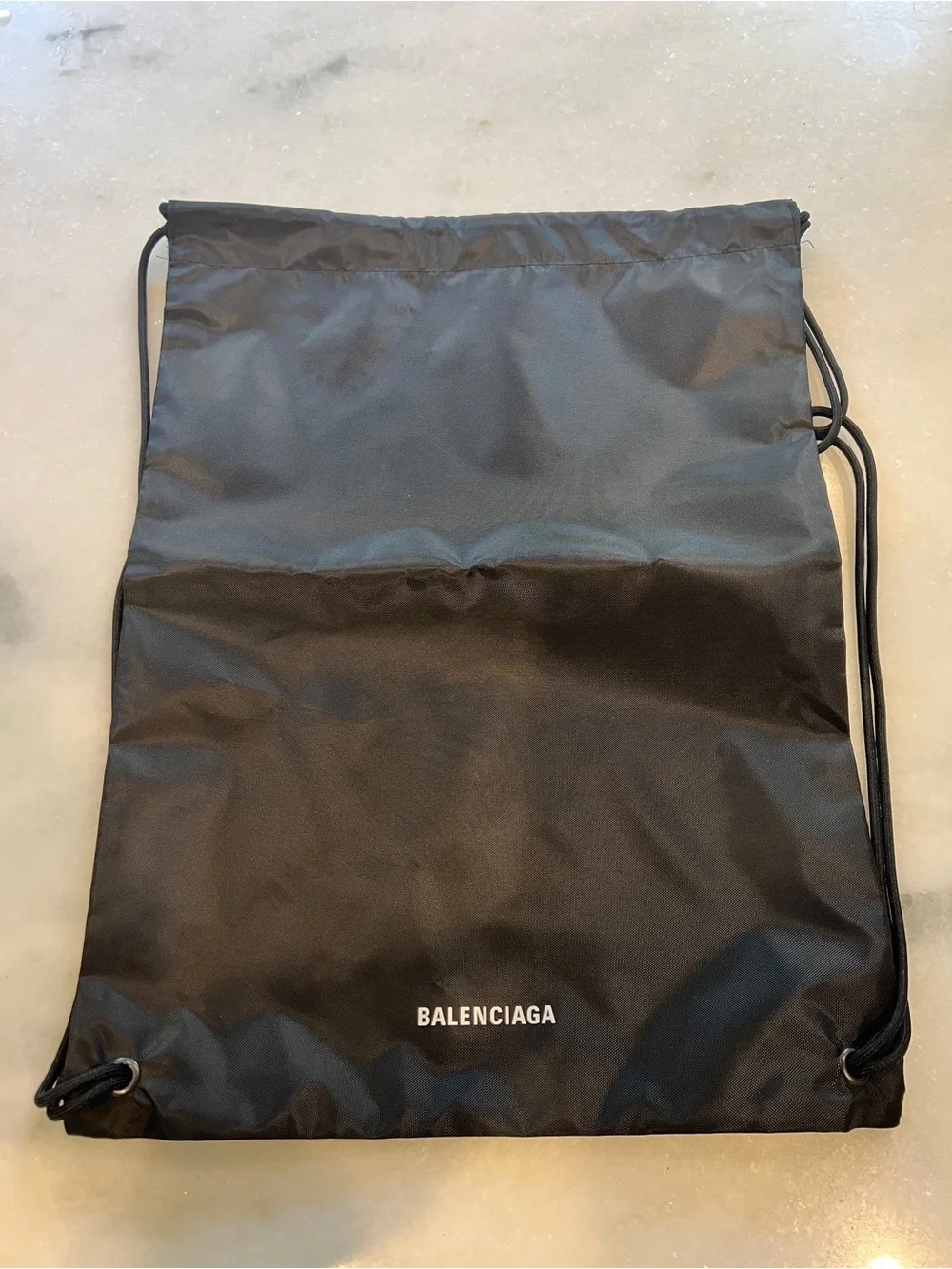 Balenciaga Black Nylon Drawstring Backpack with White Logo